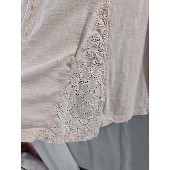 Soft Surroundings Pale Orange V Neck Lace Eyelet Insert Tee Xl - Picture 2 of 5